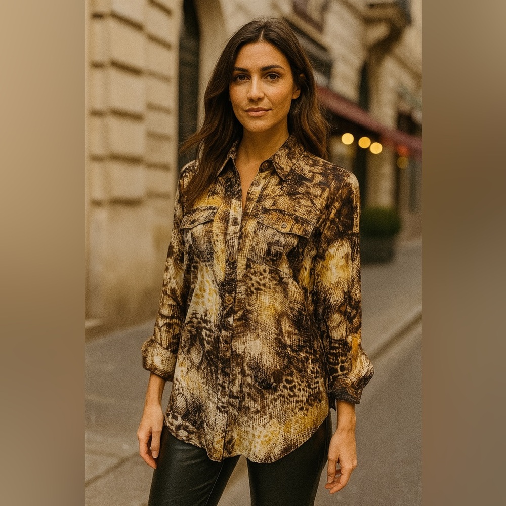 JONES NEW YORK Snakeskin Print Blouse sz Large